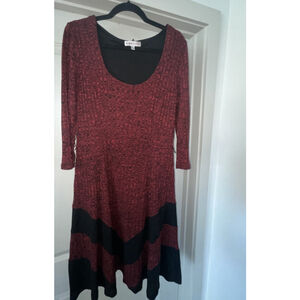 Robbie Bee Women's Burgundy Black Rib-Knit Sweater Dress Size Large